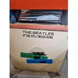 A box of rock & pop vinyl LP records including Madness, War of the Worlds, Thin Lizzie, Bad Manners,