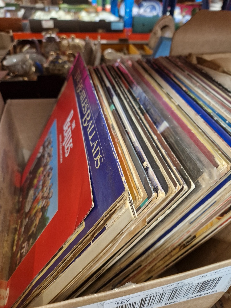 A box of vinyl LP records, soul & black music.