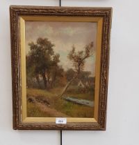 Abraham Hulk Junior (British, 1851-1922), oil on canvas, rural scene, 24.5cm x 34.5cm, signed to