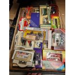 A crate of boxed model cars including Corgi, Matchbox, Lledo etc