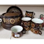 Denby ‘Arabesque’ - 8 dinner plates, 7 soup cups with stands and covered serving dish (23 items)