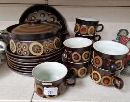 Denby ‘Arabesque’ - 8 dinner plates, 7 soup cups with stands and covered serving dish (23 items)