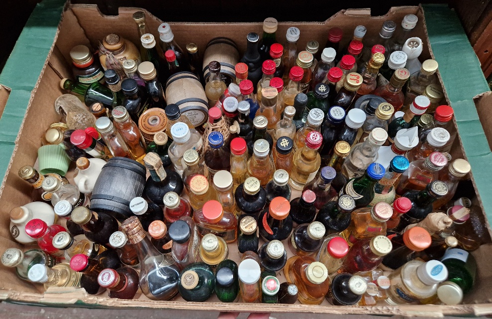 A large box of miniature alcoholic beverages