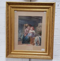 Attributed to Frederick Goodall RA, watercolour, interior scene with children seated, 30cm x 37cm
