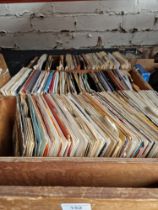 A box of mixed soul, rock & pop 7" vinyl singles.