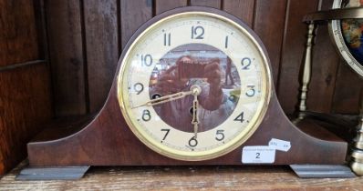 A Westminster chime mantle clock, with key