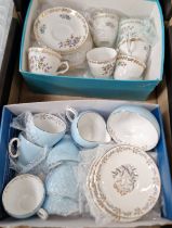 A box containing 2 china tea sets, Royal Grafton & Merlin ware Vogue.