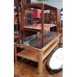 A mid 20th century glass top coffee table together with a tray top table of a similar age