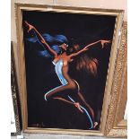 Painting on velvet, female nude, signed 'WAN' to lower left, framed, 57cm x 82.5cm (overall).