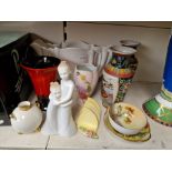 A group of assorted ceramics to include a Sylvac wild horses vase, Moments sisterly love figure,