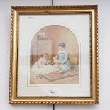 Francis Wilfred Lawson (British, 1842-1935), watercolour, children with puppy, 22cm x 27cm,