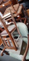 A mixed lot of furniture comprising of armchairs, stools and child's chairs.