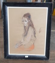 Harold Riley (British, 1934-2023), pastel portrait of a woman, 47cm x 60.5cm, signed 'Riley 70' to