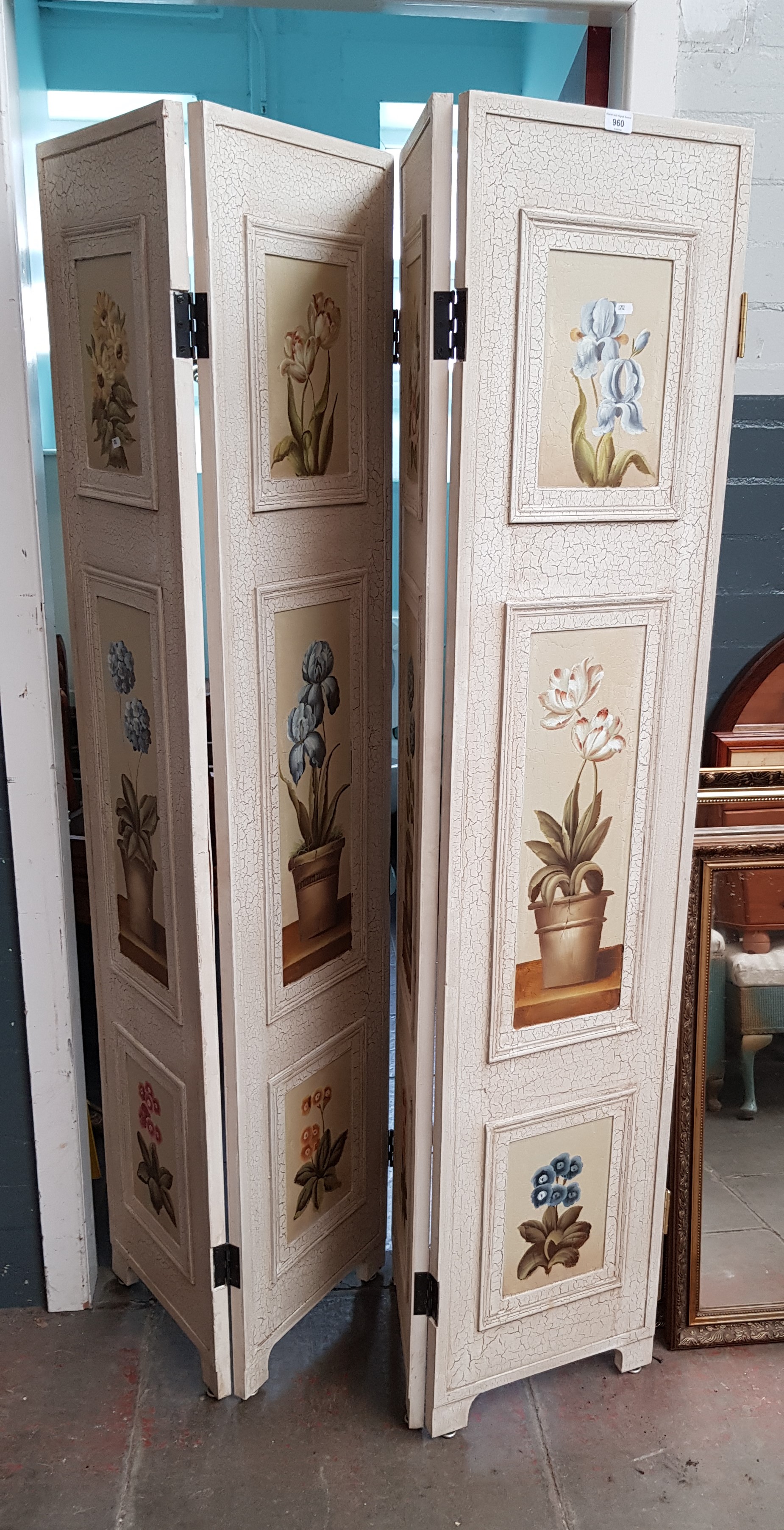 A hand painted folding screen