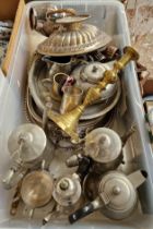 Large box of metalware, EPNS and pewter