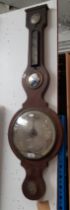 A banjo barometer with thermometer and convex mirror (as found).