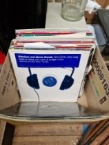 A box of DJ, dance and disco 12" vinyl records including promos and white labels.