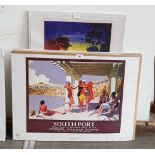 Six National Railway Museum travel and railway posters for Southport, 50cm x 70cm each.