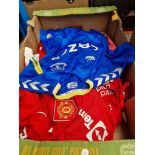 A box of football shirts