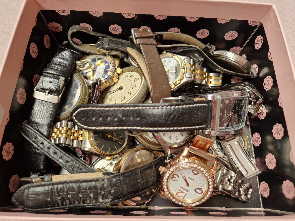 A box of mixed watches.