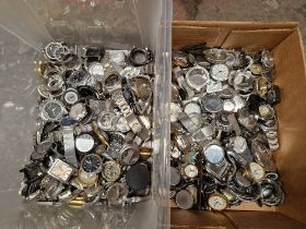 2 boxes of assorted watches and watch parts