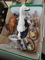 A box of assorted horse ornaments including Royal Doulton, Border Fine Arts and bronze etc.