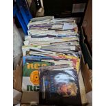 A box of vinyl 7" singles, mostly pop including Elvis, Blondie, Rolling Stones, Ultravox, Madness,