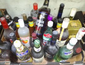A box of assorted liquors.