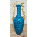 A French gilt bronze mounted blue chinoiserie vase, attributed to Theodore Deck (1823-1891),