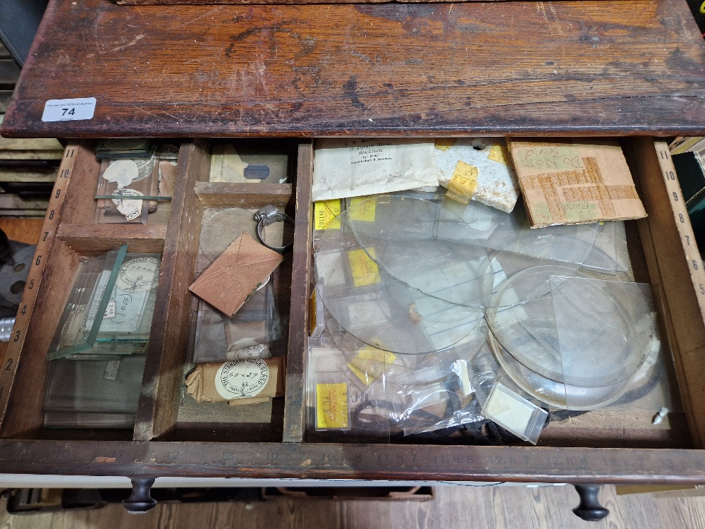 A horologist's five drawer chest and contents comprising watch and clock making spares. - Image 3 of 6