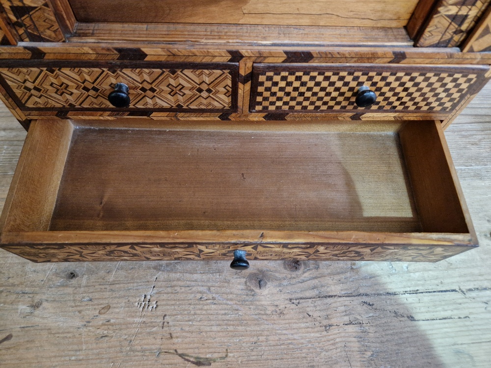 A Japanese parquetry inlaid miniautre cabinet. - Image 11 of 13