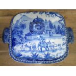 A 19th century blue and white tureen decorated with the Mausoleum of Sultan Purveiz near Allahabad