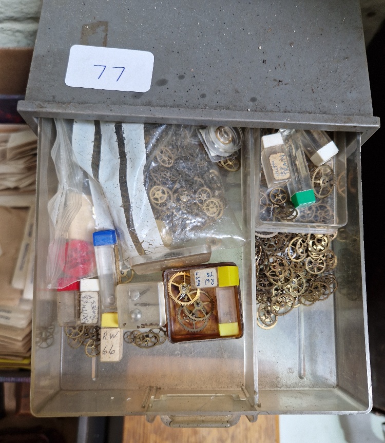 Wooden, plastic and metal cabinets of watch spares. - Image 8 of 18