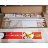 Two unbuilt radio control aeroplane kits comprising a DB Models Tinker and a Global Quality Kits