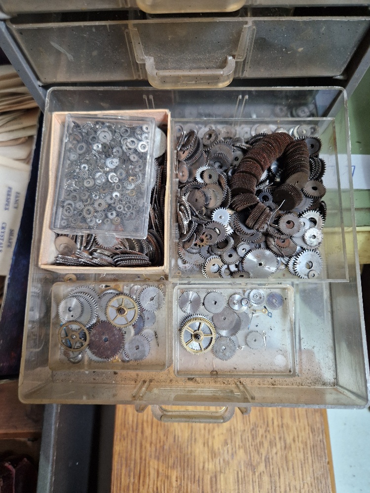 Wooden, plastic and metal cabinets of watch spares. - Image 11 of 18
