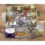 A tin of assorted collectables including hallmarked silver, butterscotch amber etc.