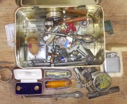 A tin of assorted collectables including hallmarked silver, butterscotch amber etc.