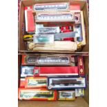 Two boxes of 00 gauge model railway including Hornby, Jouef, Rheincold, Mainline, Fleischmann etc.