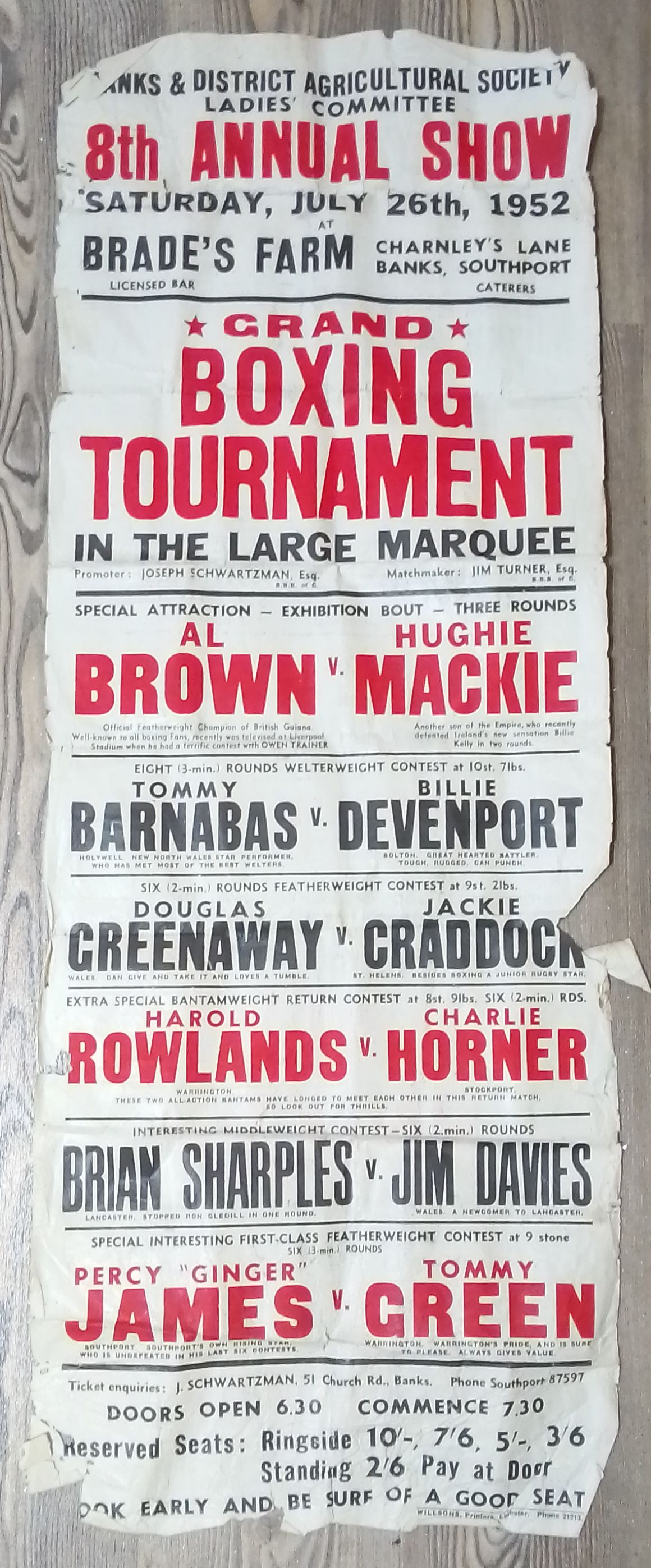 A 1952 local boxing poster from Banks