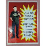 An original prop from the Peter Kay series 'Phoenix Nights', 'JOIN THE PHOENIX DARTS TEAM' poster,