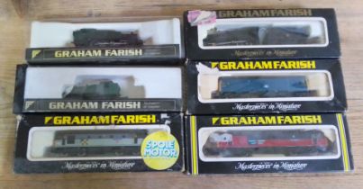 A group of six Graham Farish by Bachmann N gauge engines