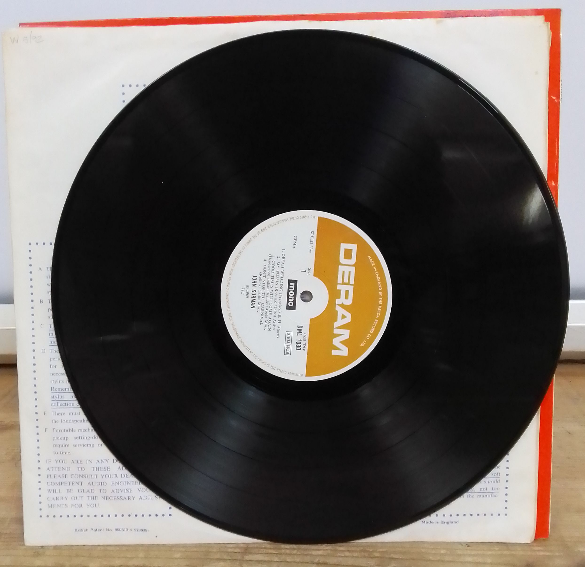 John Surman - John Surman, mono LP, 1st pressing, UK 1969, Deram DML 1030 - Bild 3 aus 4