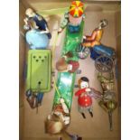 A group of six vintage wind up toys comprising a snooker player, dancing couple, soldier, children