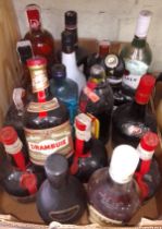A box of assorted liquors.
