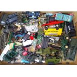 A box of assorted die-cast model vehicles.