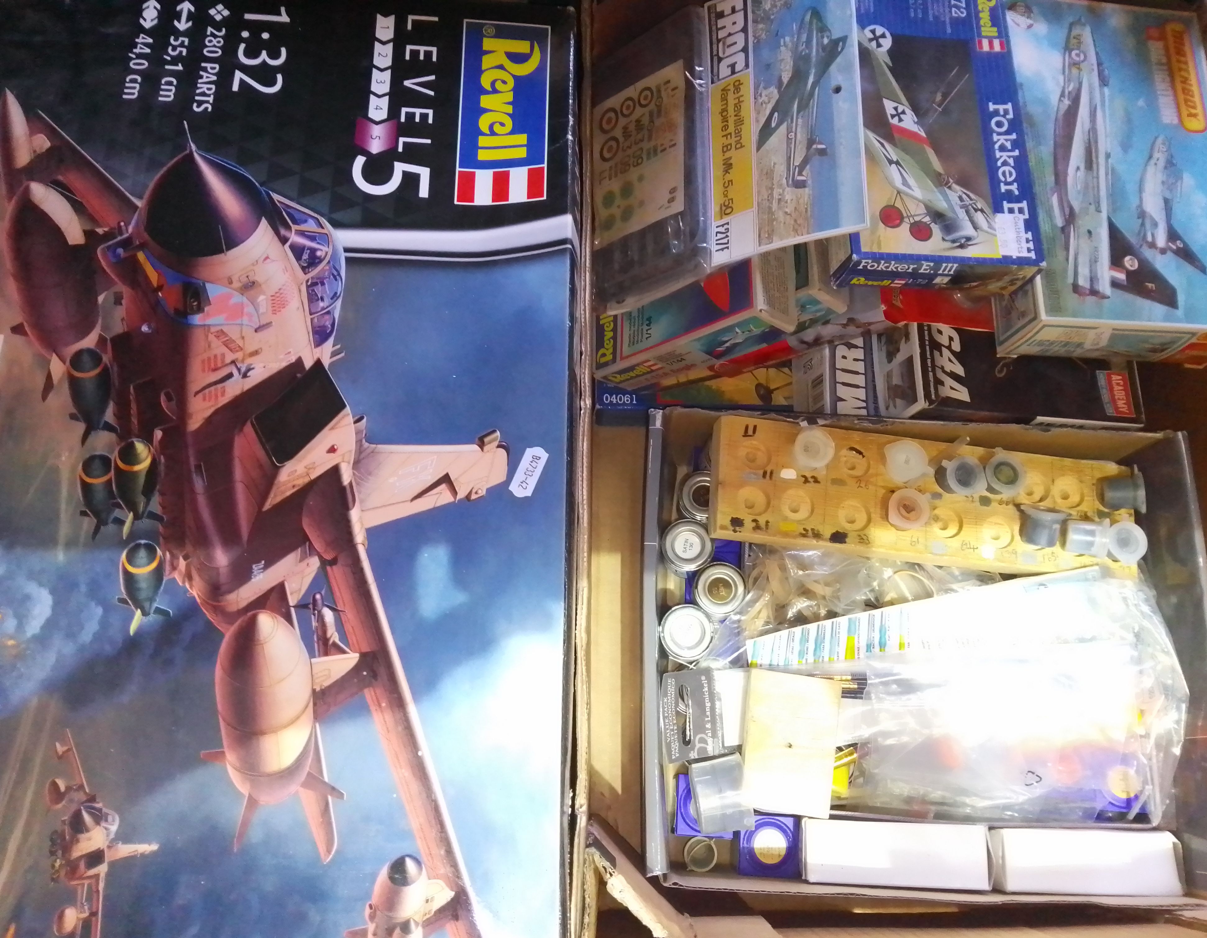 Various model aircraft kits including Airfix, paints, etc.