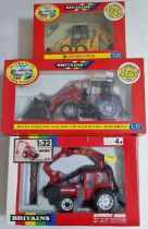 Three Britains diecast models comprising of a 9516 Valmet Logging Tractor, a 09450 Massey Ferguson