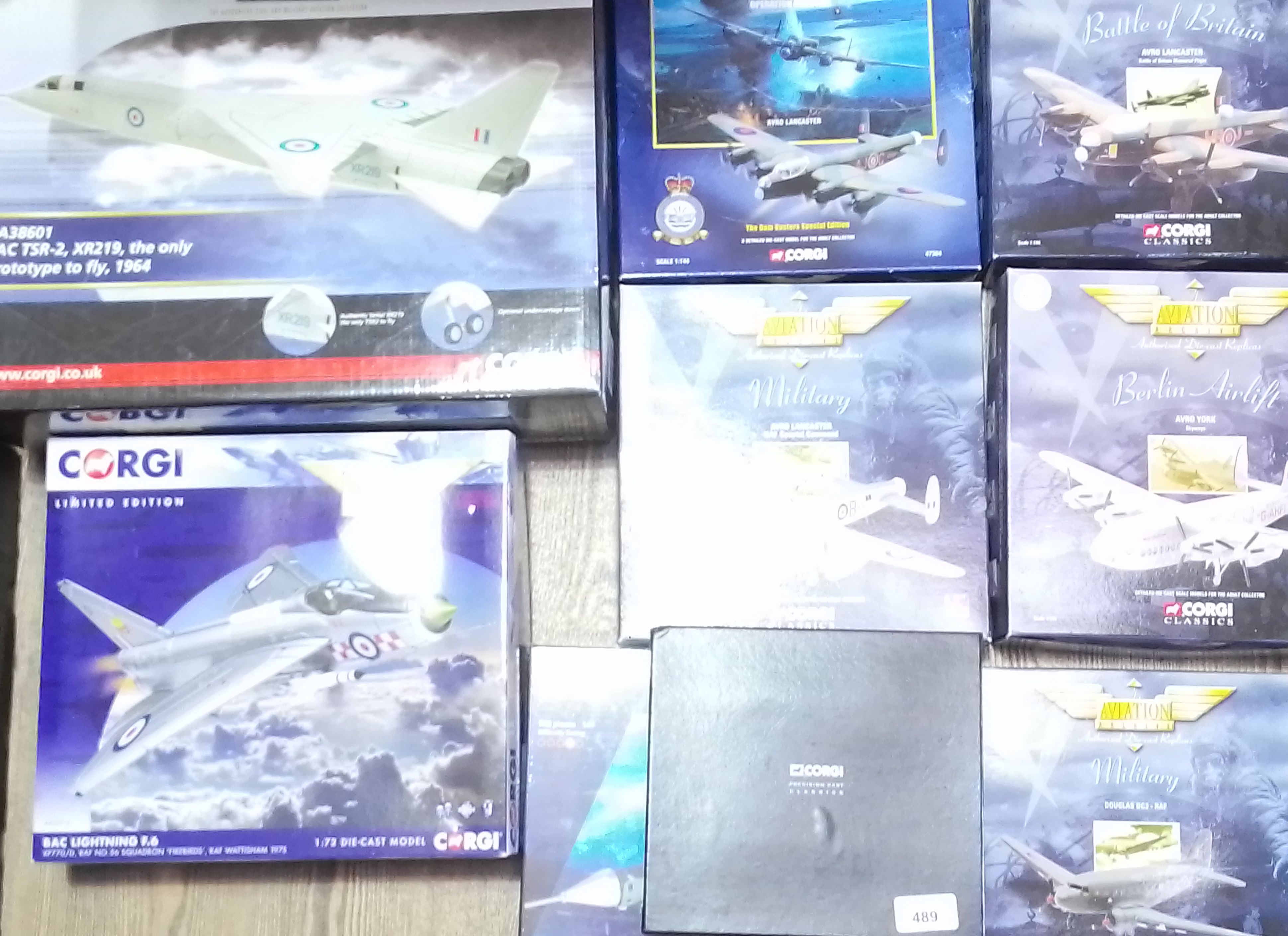 A collection of die-cast aircraft models comprising mainly Corgi.