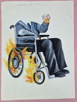 An original working sketch/watercolour from the Peter Kay series 'Phoenix Nights', depicting Brian