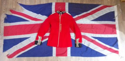 A vintage Union Jack ship's flag, 7&1/2ft x 3&1/2ft and a military dress jacket.